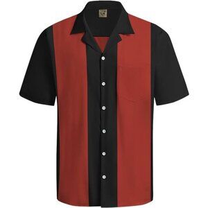 Men's Camp Collar Retro Vintage Bowling Button Down Shirt with Pocket